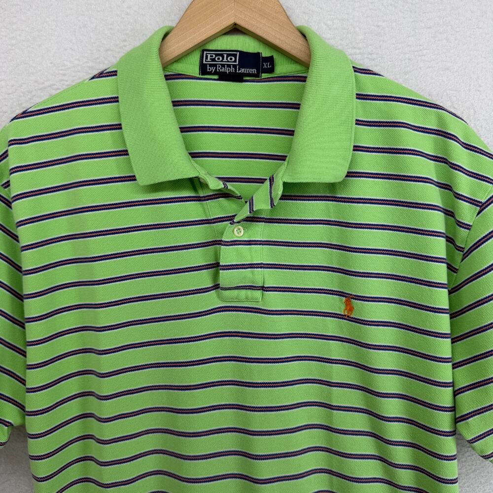 POLO RALPH LAUREN Shirt Mens XL Polo Rugby Golf Striped Pique Cotton Green